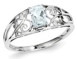 1/2 Carat (ctw) Emerald-Cut Aquamarine Ring in Sterling Silver